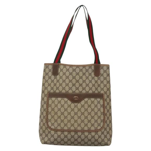 GUCCI GG Supreme Web Sherry Line Tote Bag Pvc Beige Gold 39 02 39 02 - Picture 2 of 16